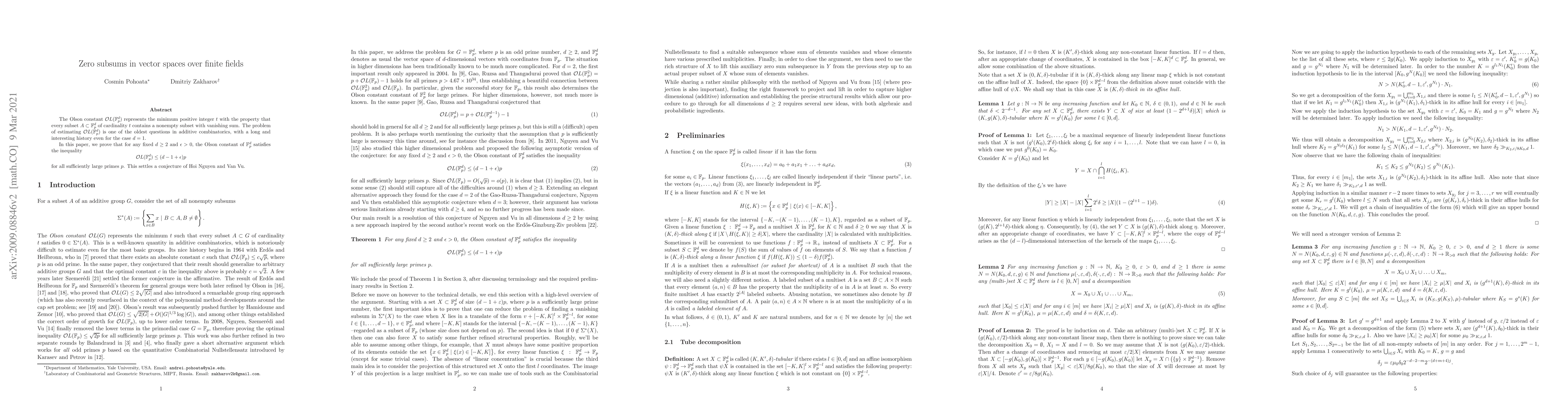 Thumbnail for Zero subsums in vector spaces over finite fields
