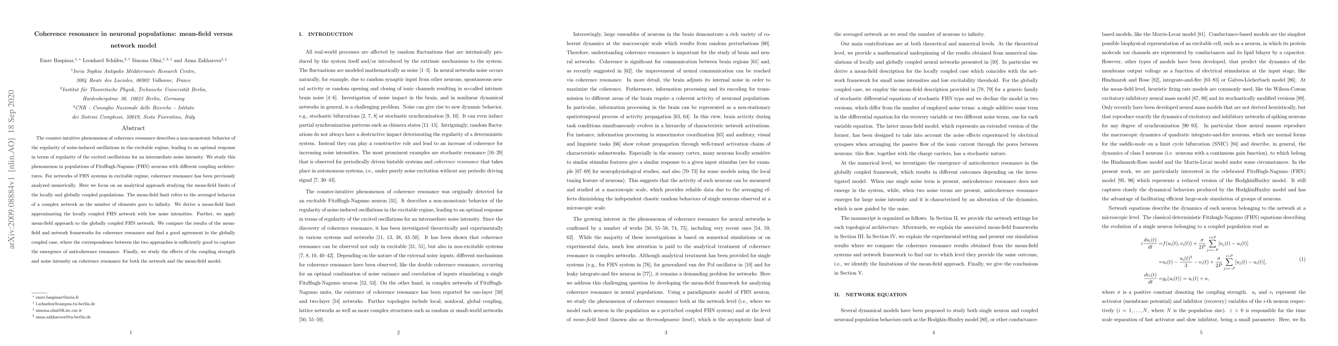 Thumbnail for Coherence resonance in neuronal populations: mean-field versus network
  model