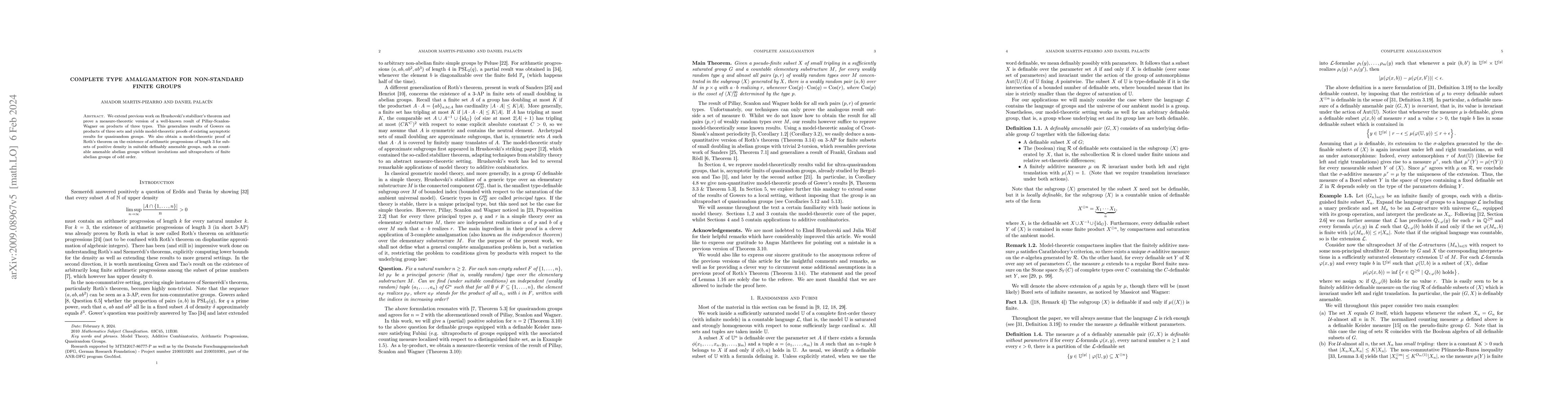 Thumbnail for Complete type amalgamation for non-standard finite groups