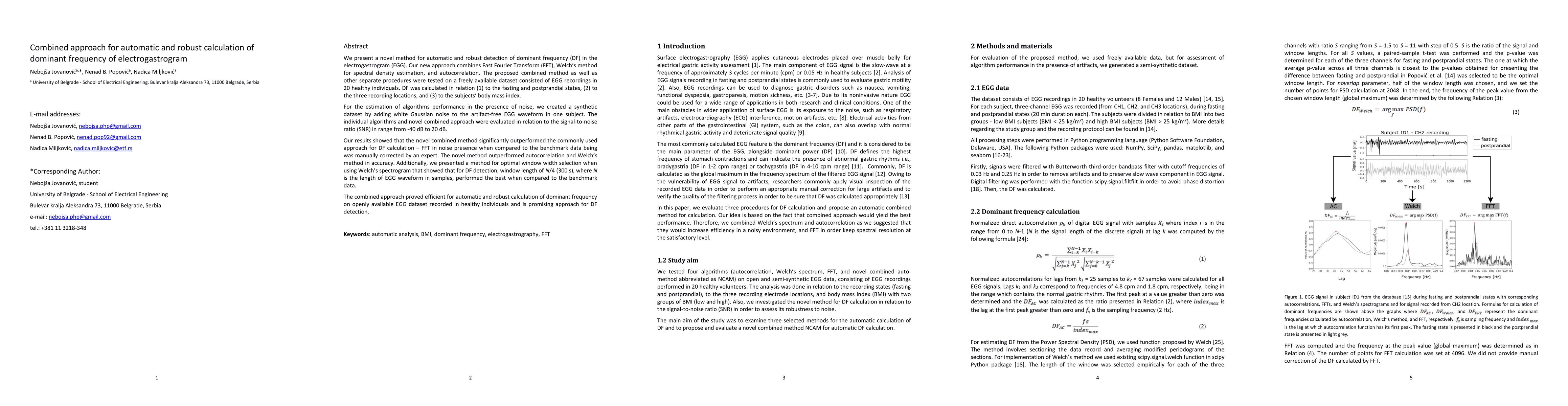 Thumbnail for Combined approach for automatic and robust calculation of dominant
  frequency of electrogastrogram