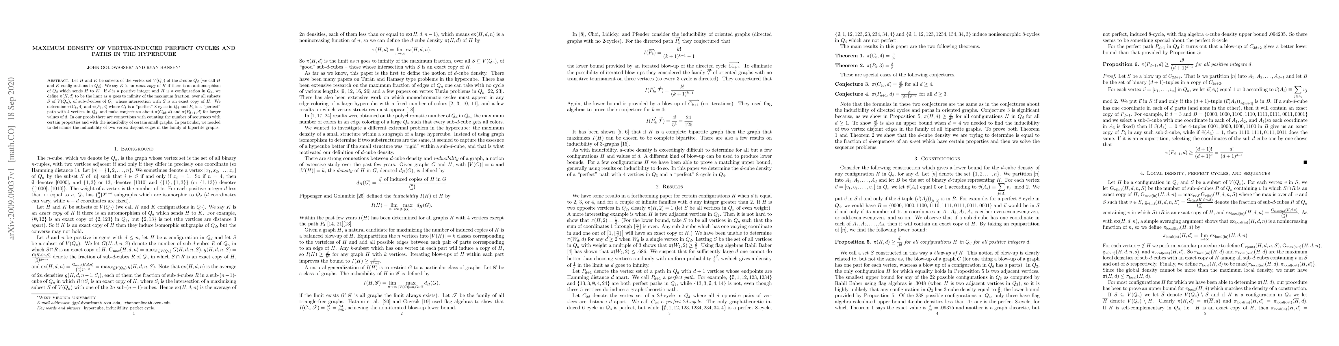 Thumbnail for Maximum density of vertex-induced perfect cycles and paths in the
  hypercube