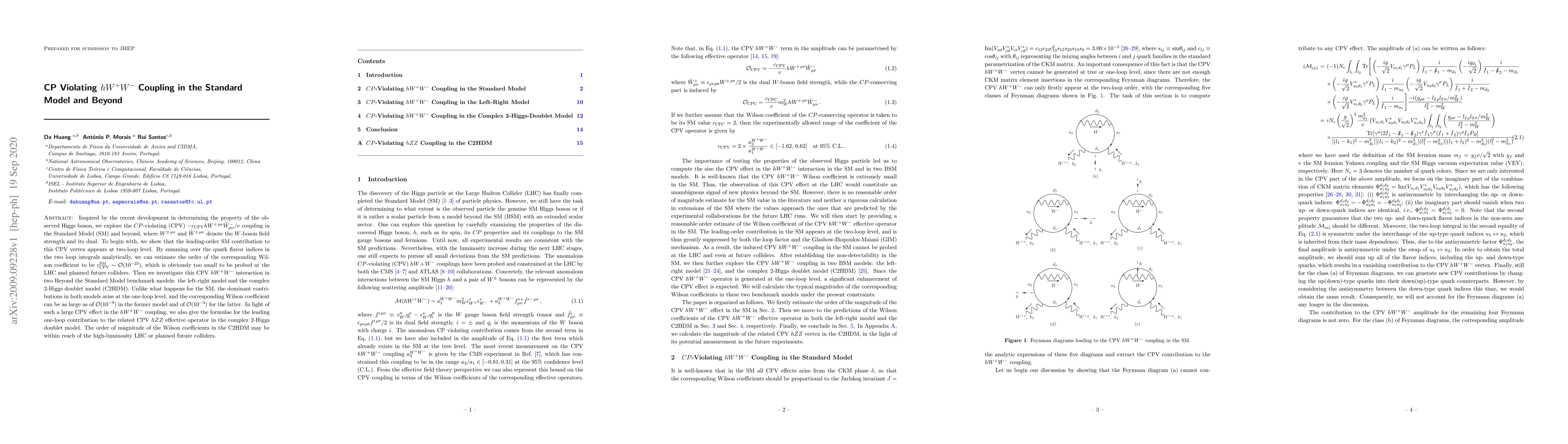 Thumbnail for CP Violating $hW^+W^-$ Coupling in the Standard Model and Beyond