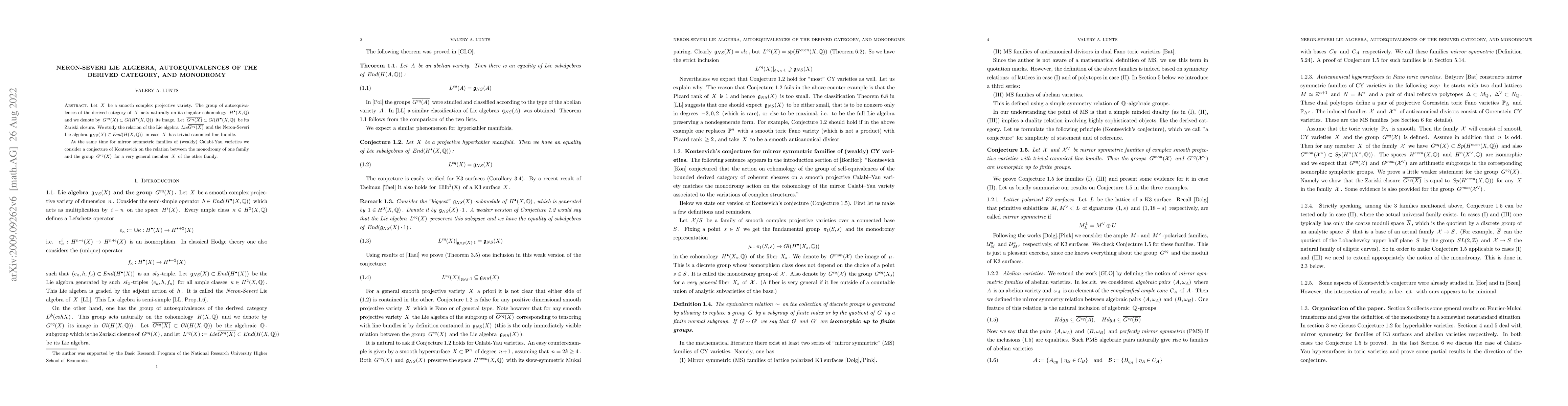 Thumbnail for Neron-Severi Lie algebra, autoequivalences of the derived category, and
  monodromy