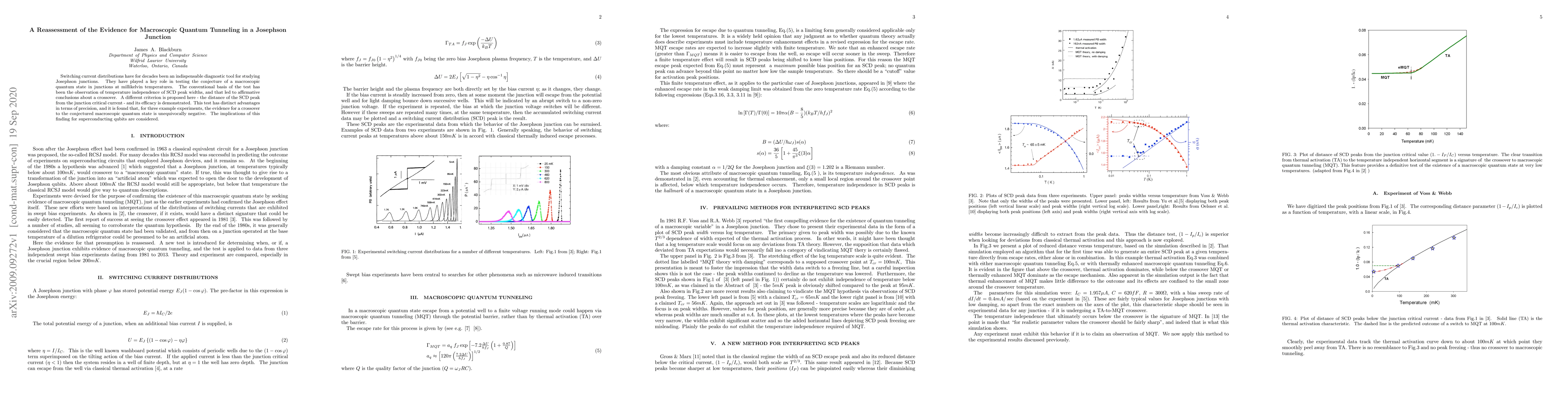 Thumbnail for A Reassessment of the Evidence for Macroscopic Quantum Tunneling in a
  Josephson Junction