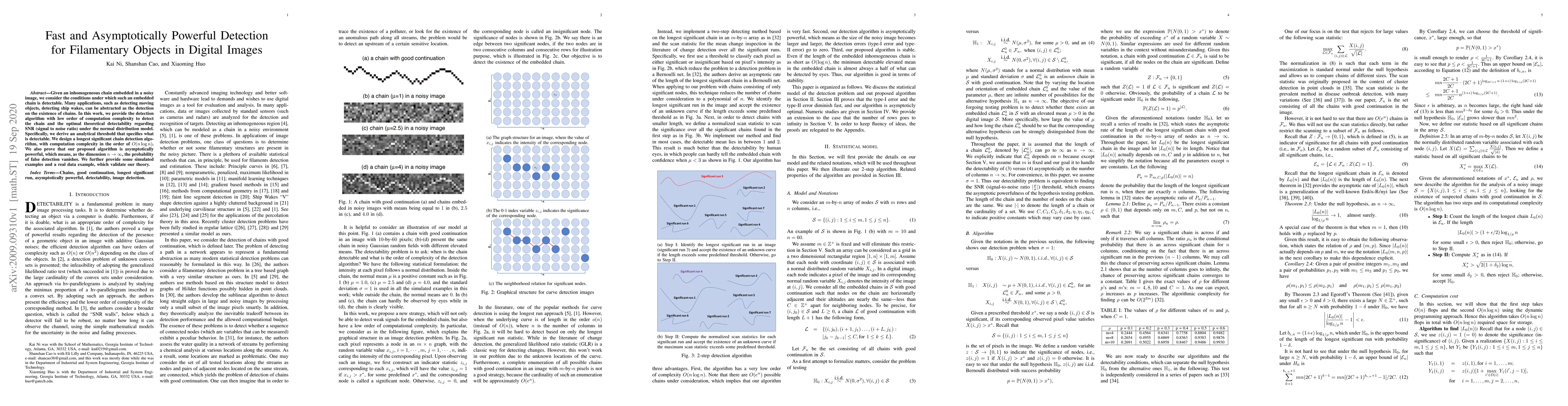 Thumbnail for Fast and Asymptotically Powerful Detection for Filamentary Objects in
  Digital Images