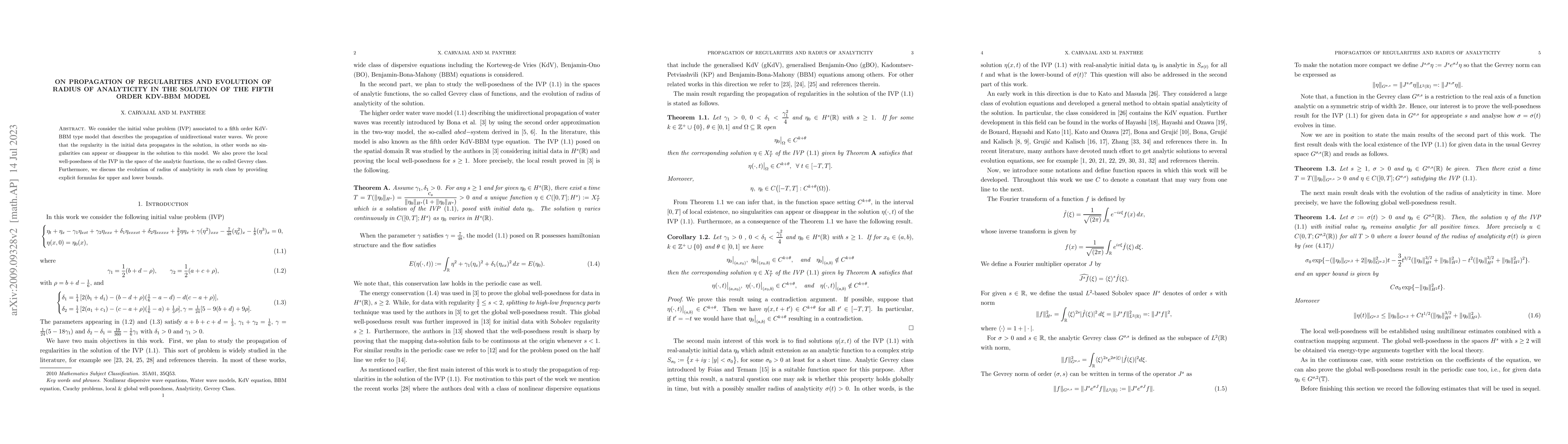 Thumbnail for On propagation of regularities and evolution of radius of analyticity in
  the solution of the fifth order KdV-BBM model