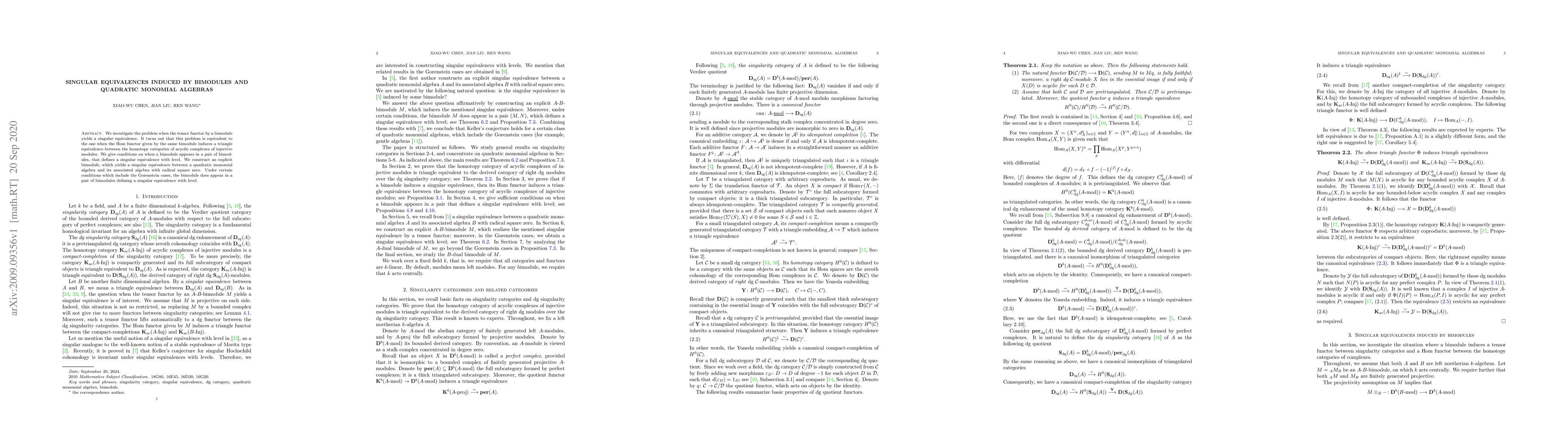 Thumbnail for Singular equivalences induced by bimodules and quadratic monomial
  algebras