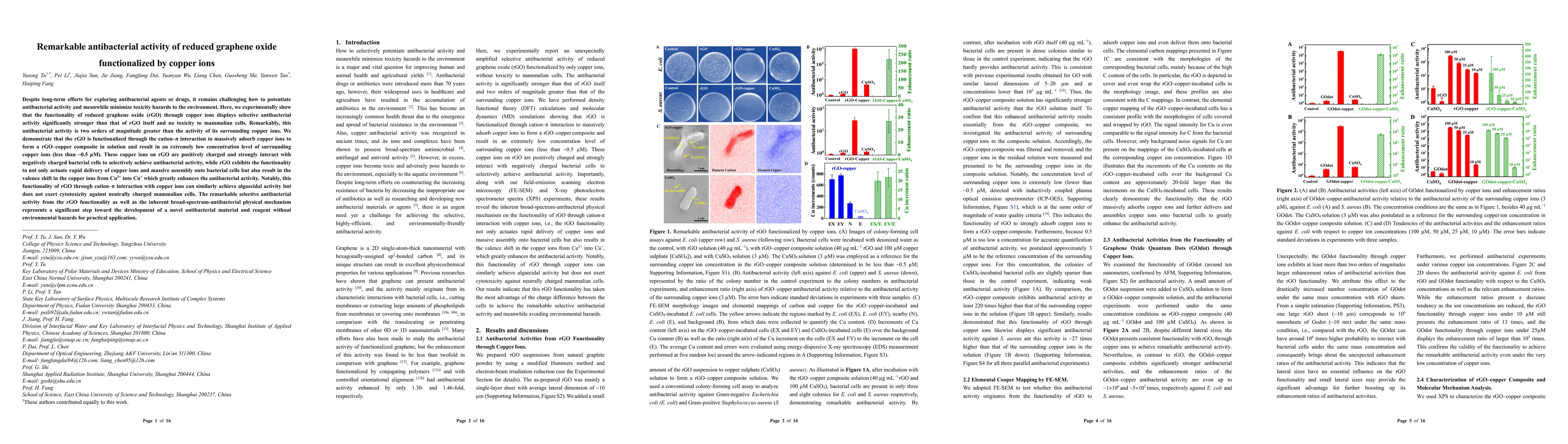 Thumbnail for Remarkable antibacterial activity of reduced graphene oxide
  functionalized by copper ions