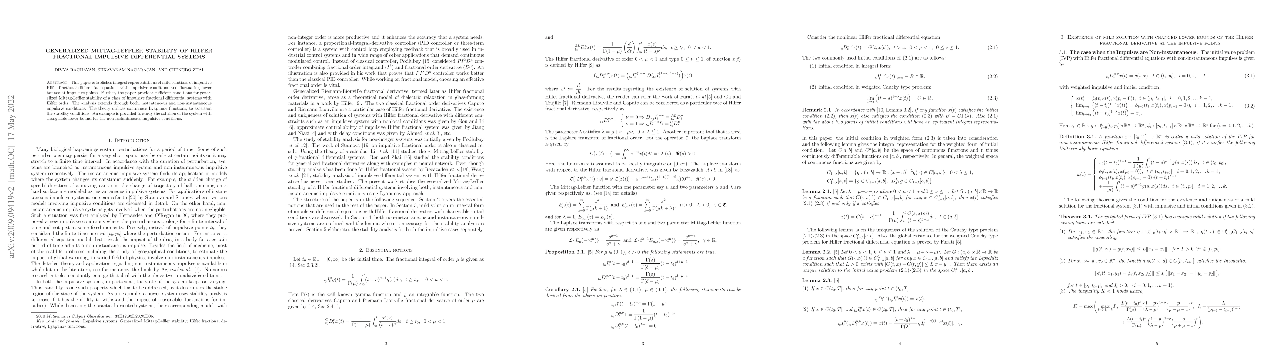 Thumbnail for Generalized Mittag-Leffler stability of fractional impulsive
  differential system
