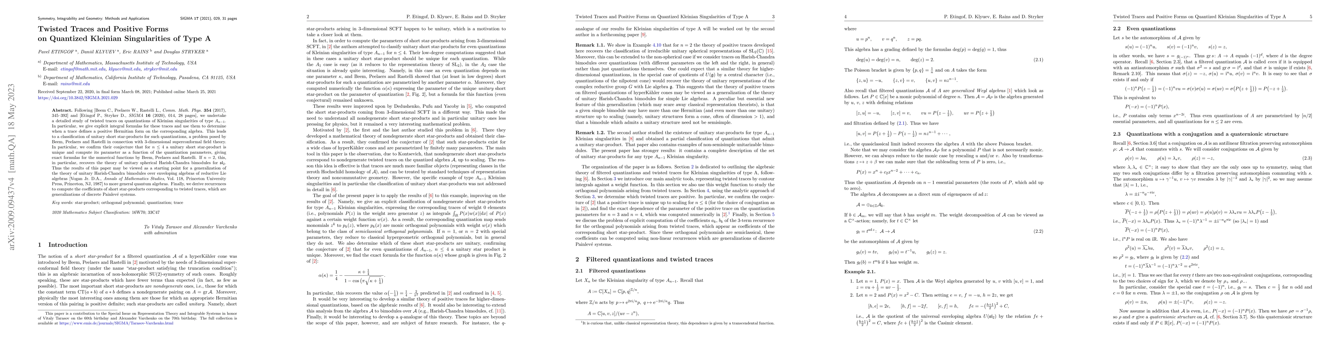 Thumbnail for Twisted Traces and Positive Forms on Quantized Kleinian Singularities of
  Type A