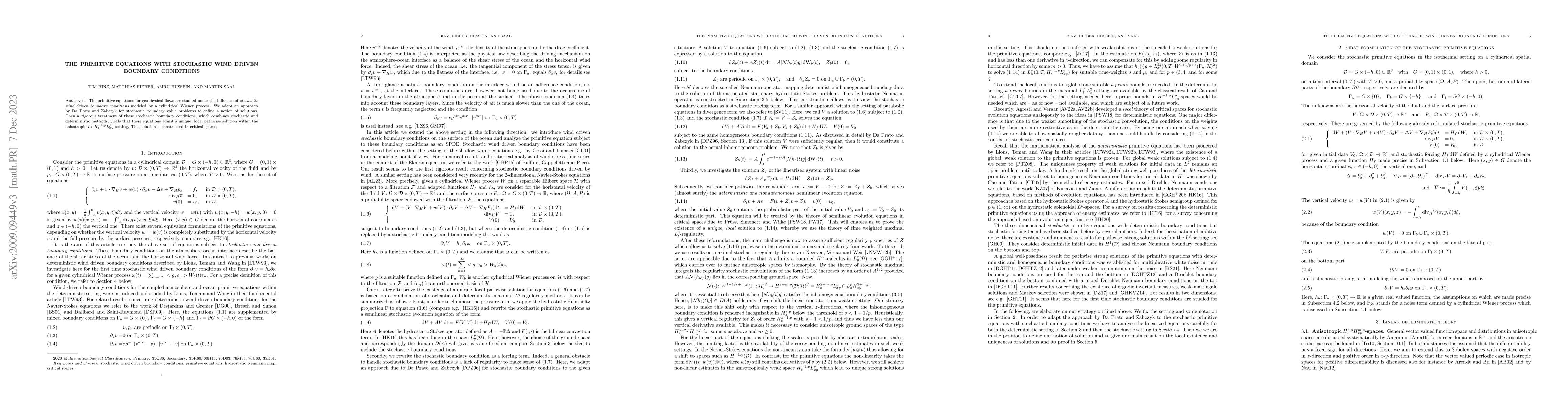 Thumbnail for The primitive equations with stochastic wind driven boundary conditions