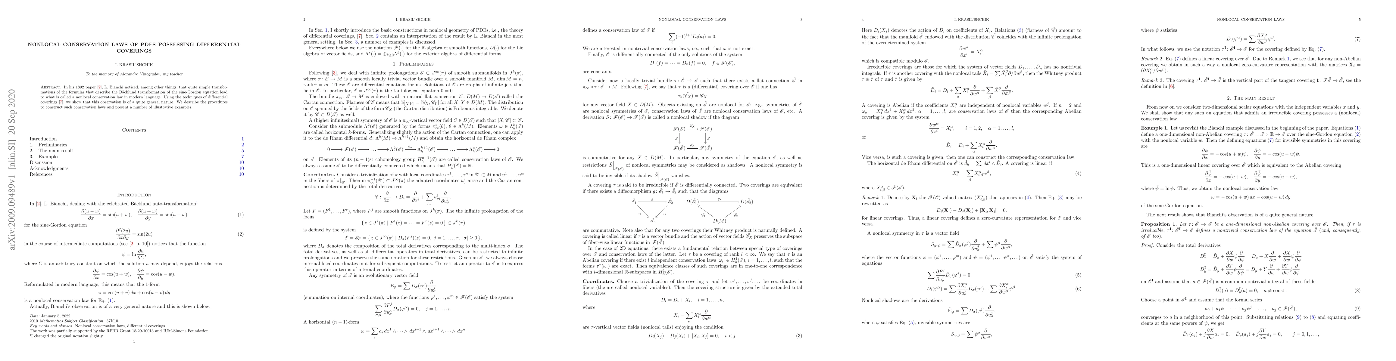 Thumbnail for Nonlocal conservation laws of PDEs possessing differential coverings