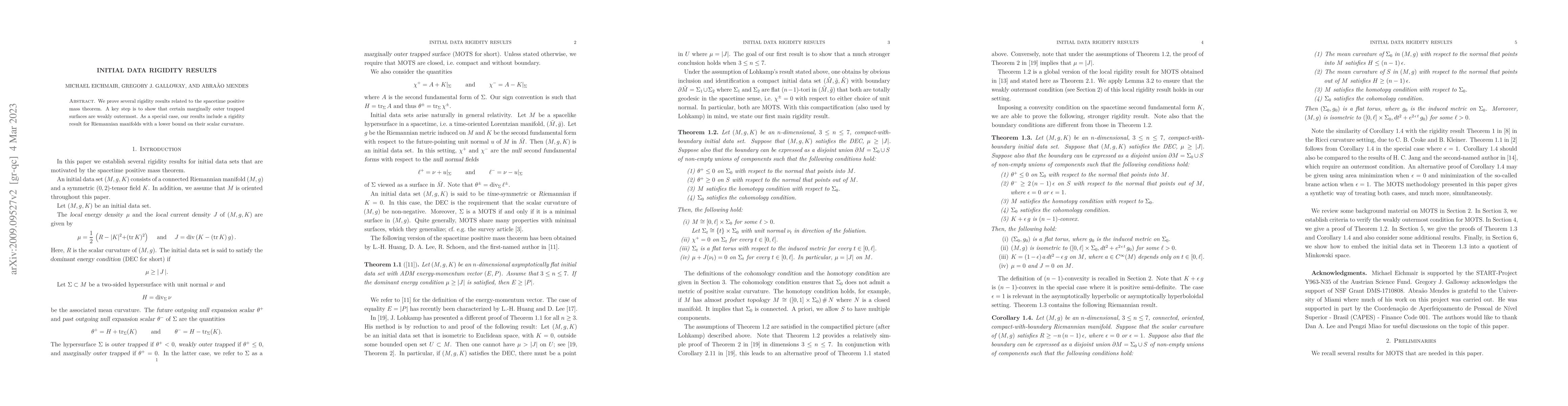 Thumbnail for Initial data rigidity results