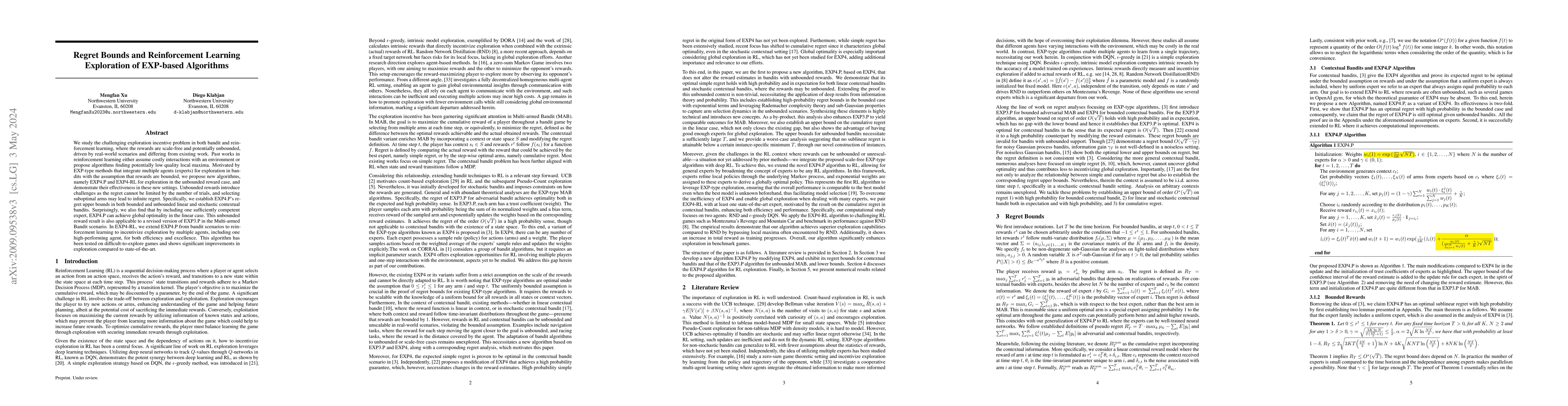 Thumbnail for Regret Bounds and Reinforcement Learning Exploration of EXP-based
  Algorithms