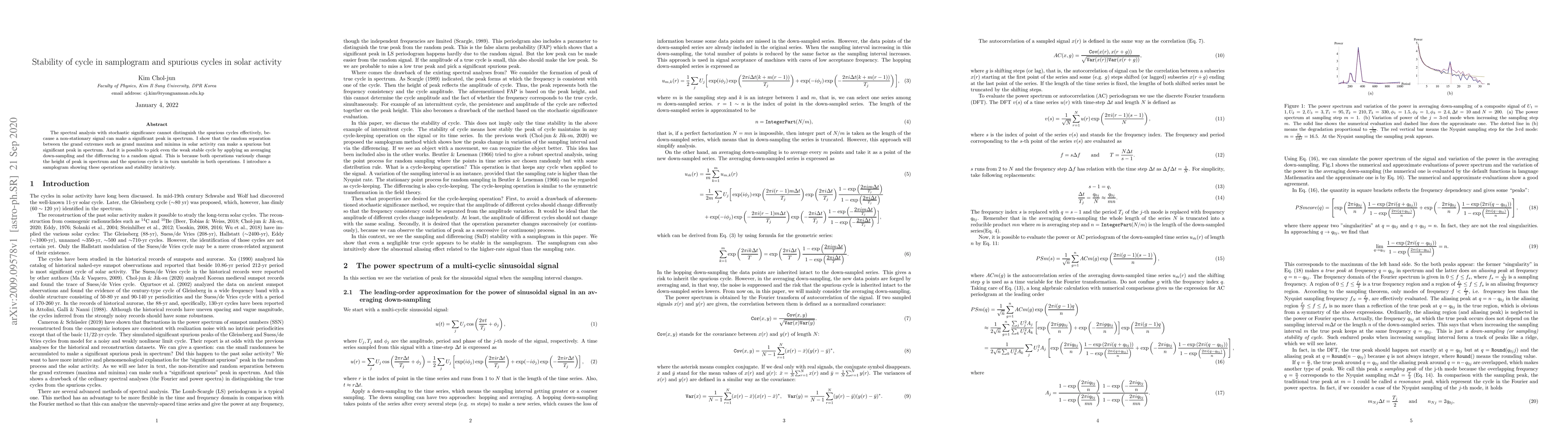 Thumbnail for Stability of cycle in samplogram and spurious cycles in solar activity