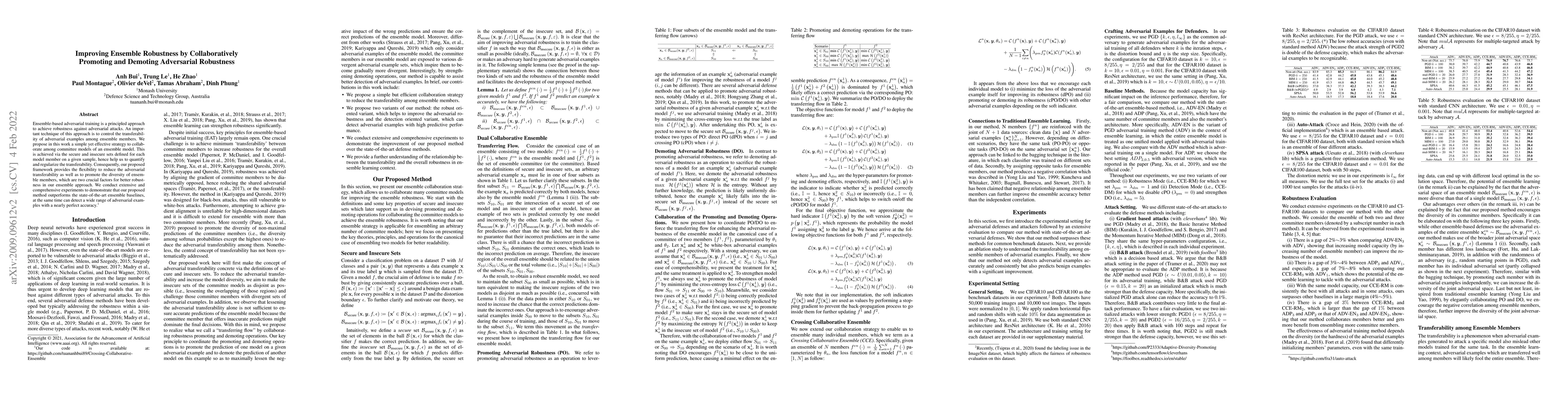 Thumbnail for Improving Ensemble Robustness by Collaboratively Promoting and Demoting
  Adversarial Robustness