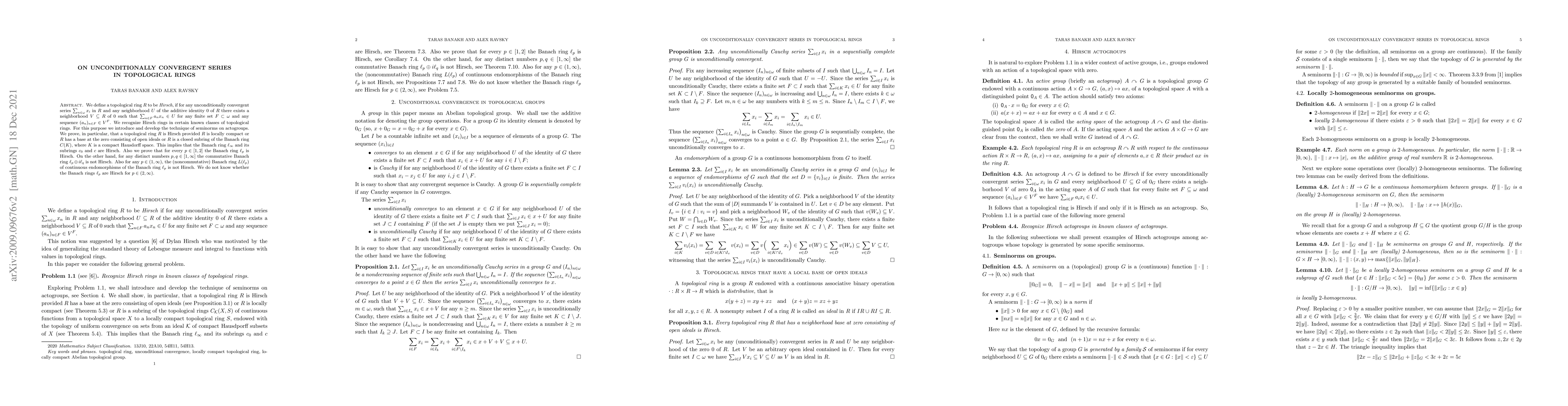 Thumbnail for On unconditionally convergent series in topological rings