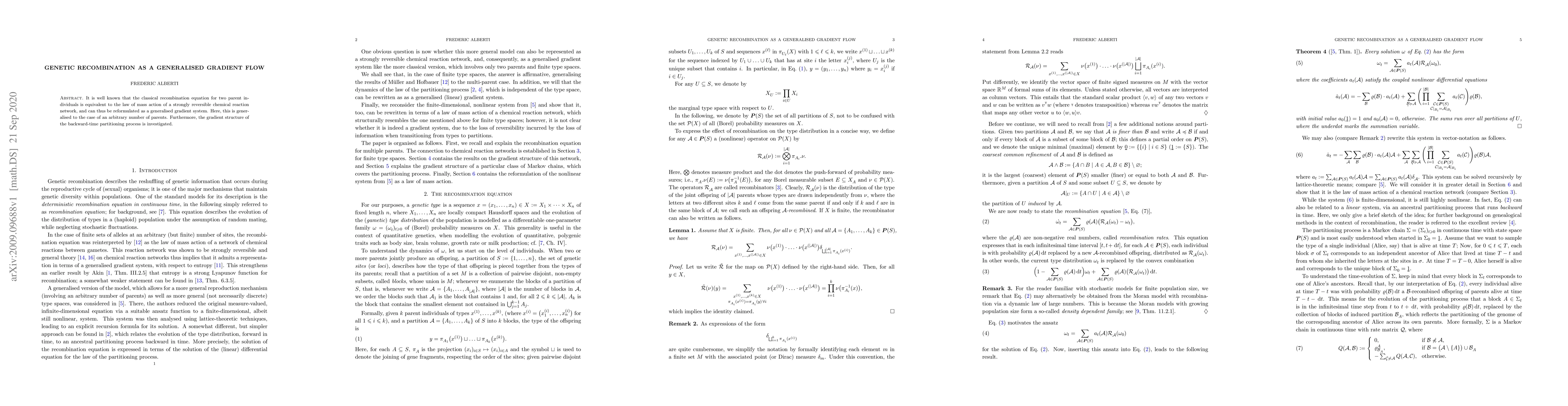 Thumbnail for Genetic recombination as a Generalised Gradient Flow