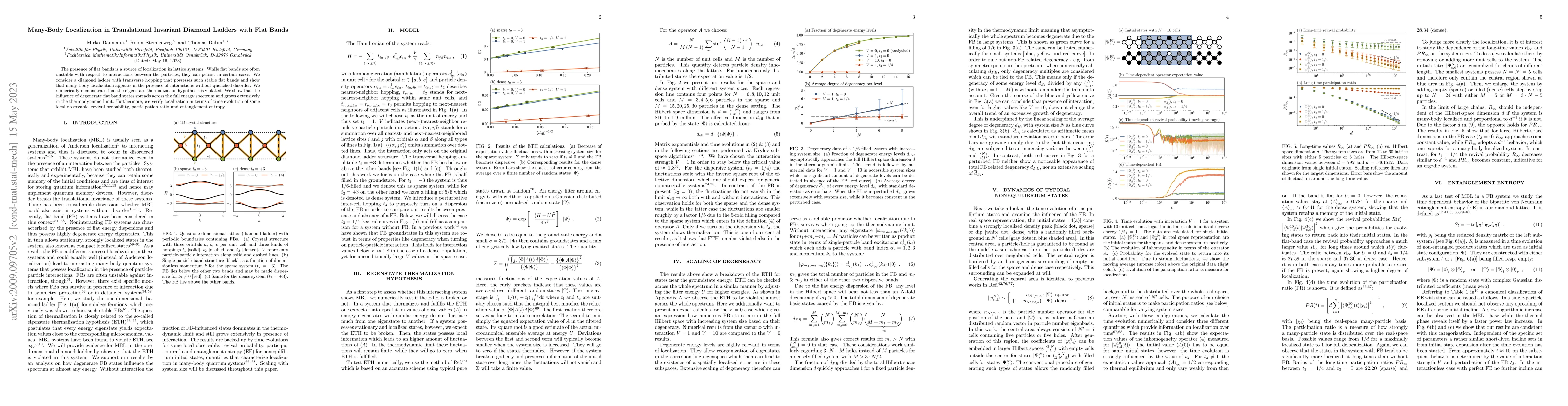Thumbnail for Many-Body Localization in Translational Invariant Diamond Ladders with
  Flat Bands