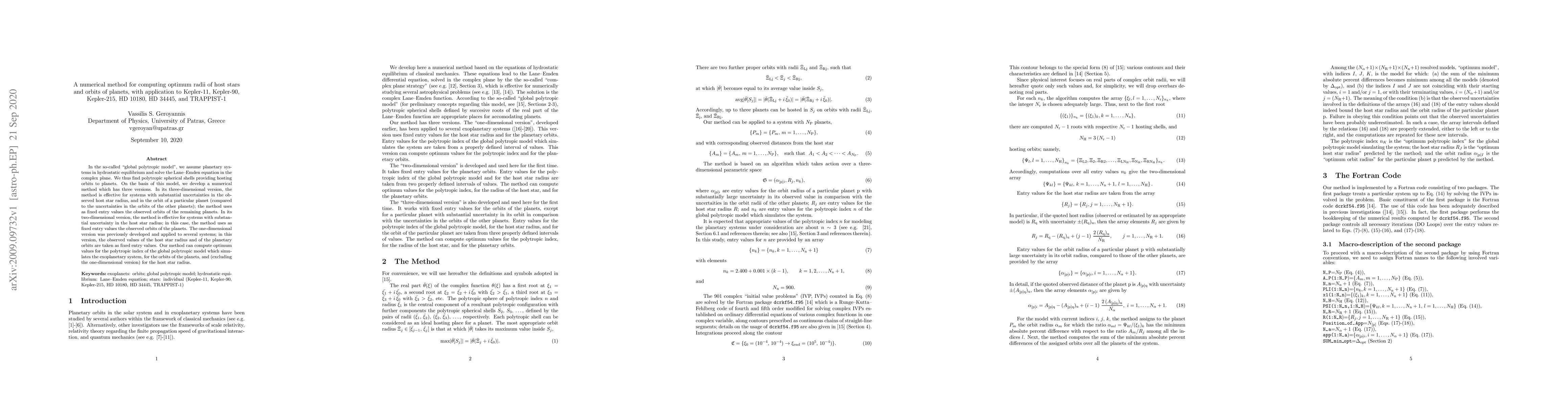 Thumbnail for A numerical method for computing optimum radii of host stars and orbits
  of planets, with application to Kepler-11, Kepler-90, Kepler-215, HD 10180,
  HD 34445, and TRAPPIST-1