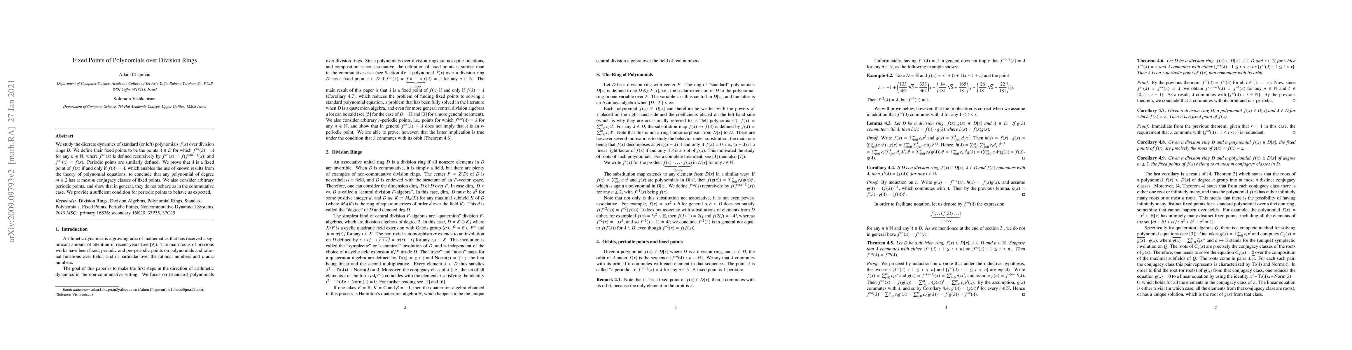 Thumbnail for Fixed Points of Polynomials over Division Rings