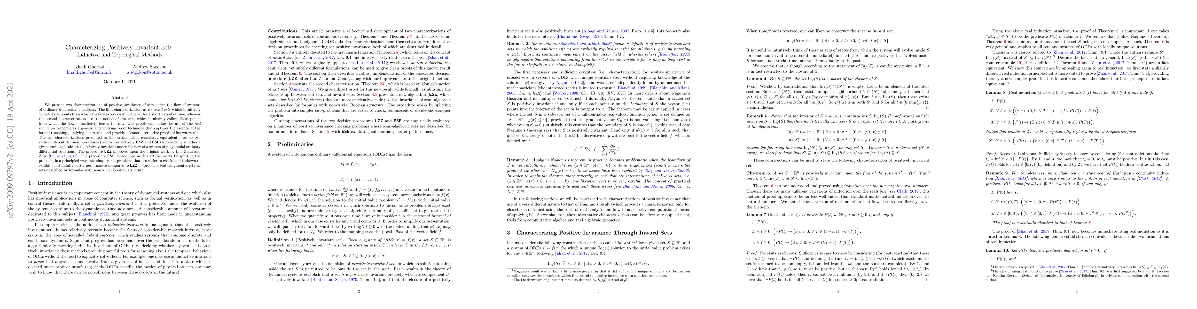 Thumbnail for Characterizing Positively Invariant Sets: Inductive and Topological
  Methods
