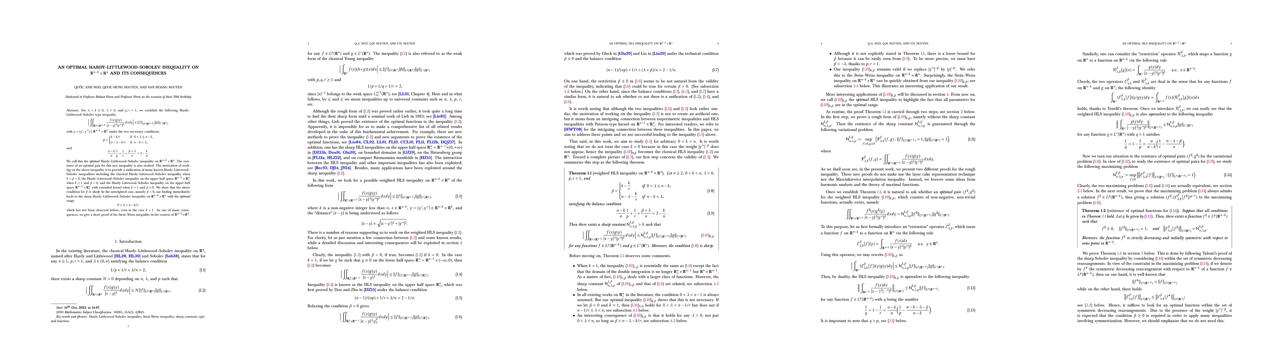 Thumbnail for An optimal Hardy-Littlewood-Sobolev inequality on $\mathbf R^{n-k}
  \times \mathbf R^n$ and its consequences