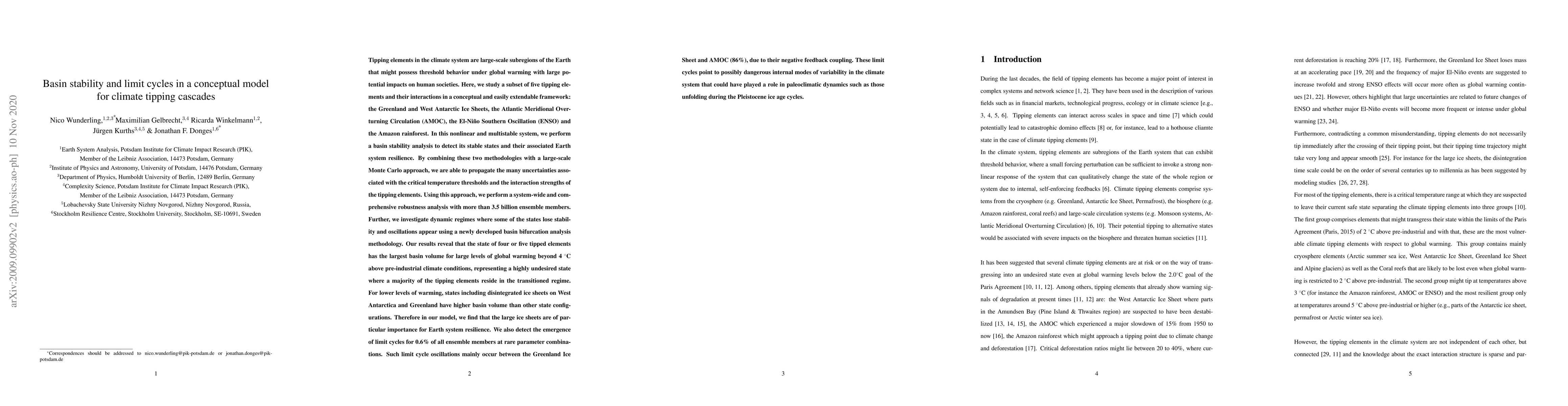 Thumbnail for Basin stability and limit cycles in a conceptual model for climate
  tipping cascades