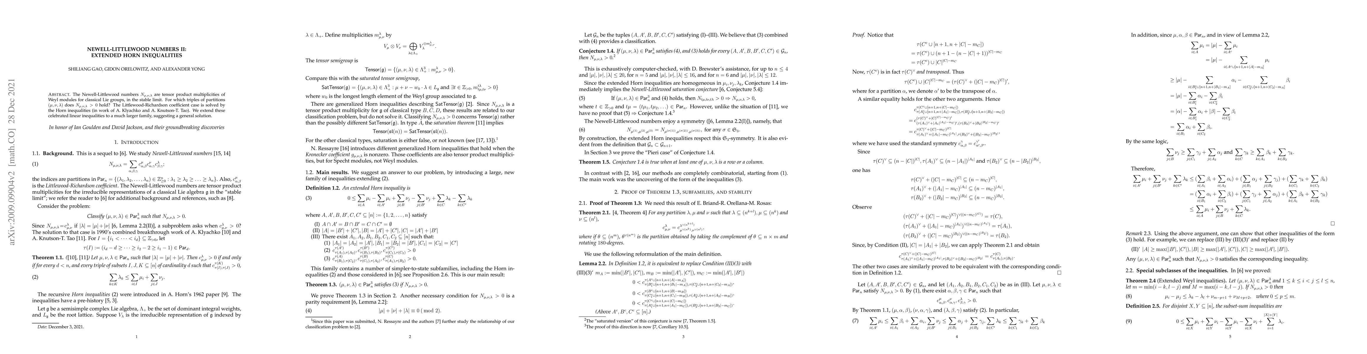 Thumbnail for Newell-Littlewood numbers II: extended Horn inequalities