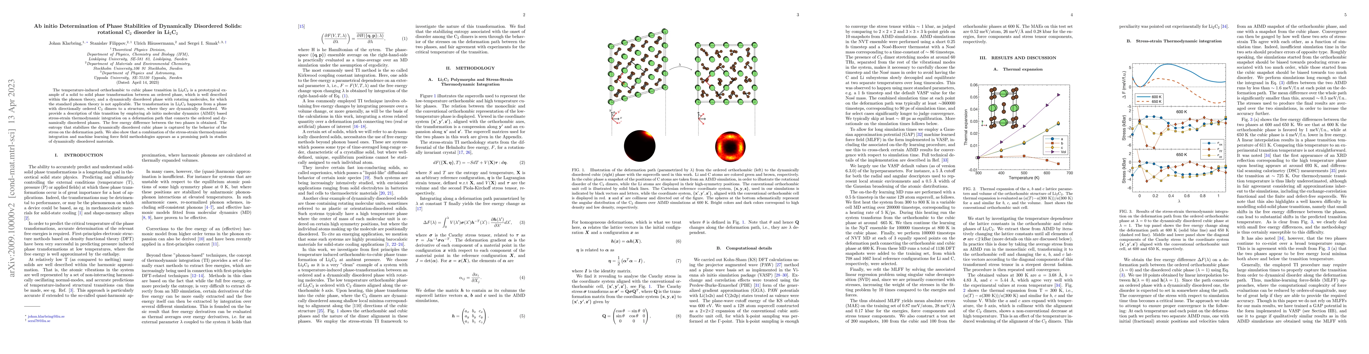 Thumbnail for Ab initio Determination of Phase Stabilities of Dynamically Disordered
  Solids: rotational C2 disorder in Li2C2