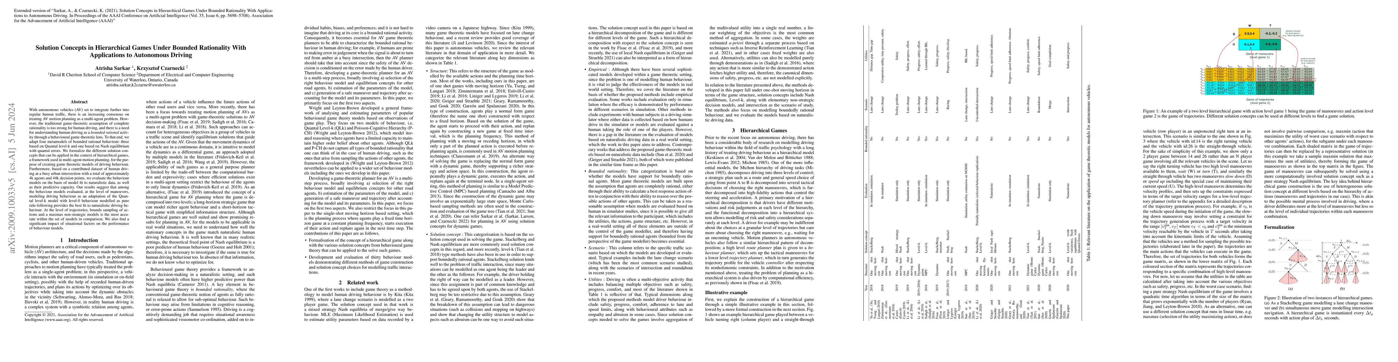 Thumbnail for Solution Concepts in Hierarchical Games under Bounded Rationality with
  Applications to Autonomous Driving