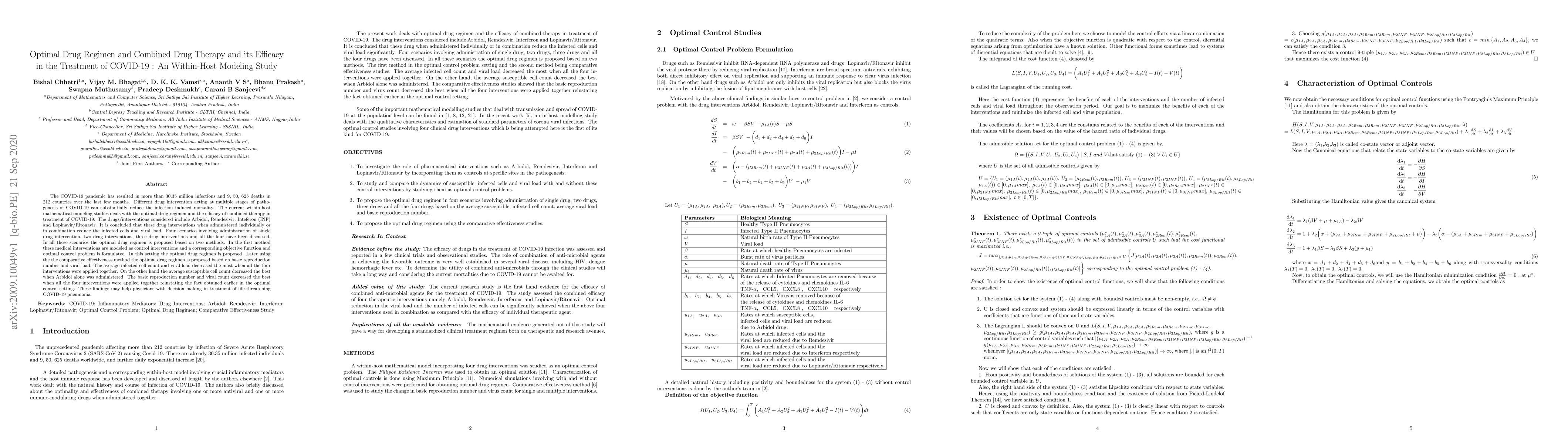 Thumbnail for Optimal Drug Regimen and Combined Drug Therapy and its Efficacy in the
  Treatment of COVID-19 : An Within-Host Modeling Study