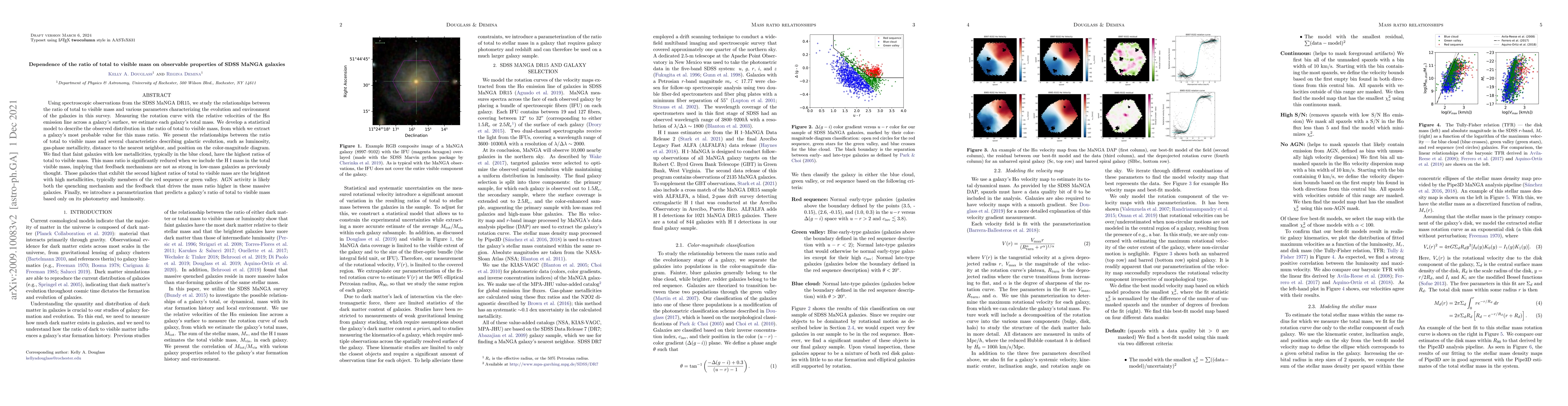 Thumbnail for Dependence of the ratio of total to visible mass on observable
  properties of SDSS MaNGA galaxies