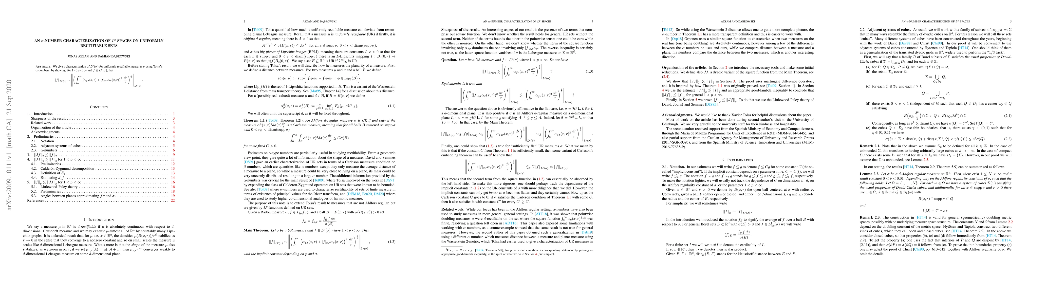 Thumbnail for An $\alpha$-number characterization of $L^{p}$ spaces on uniformly
  rectifiable sets