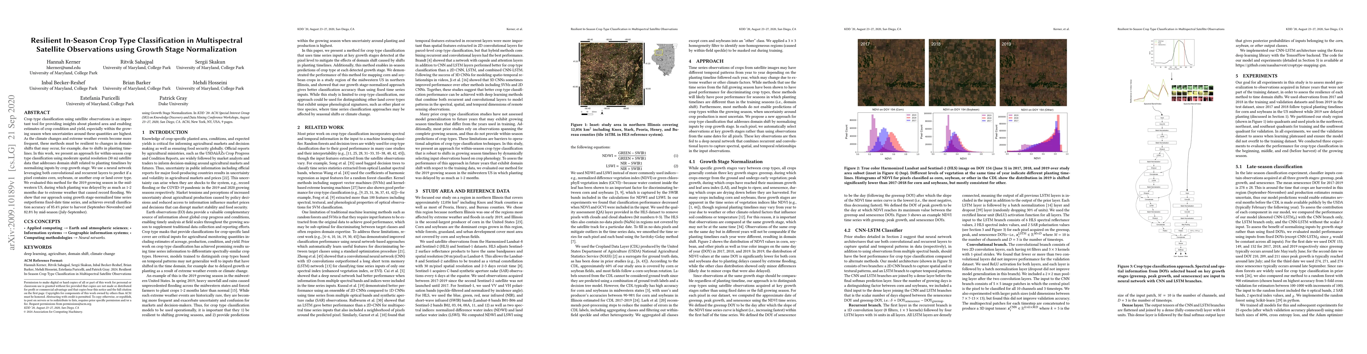 Thumbnail for Resilient In-Season Crop Type Classification in Multispectral Satellite
  Observations using Growth Stage Normalization