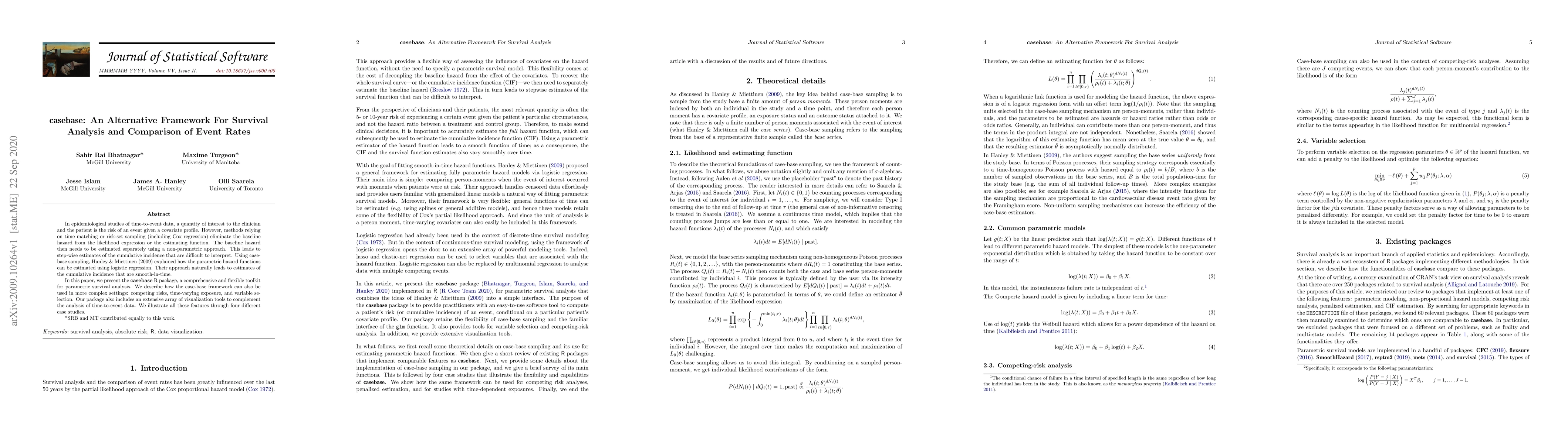 Thumbnail for casebase: An Alternative Framework For Survival Analysis and Comparison
  of Event Rates