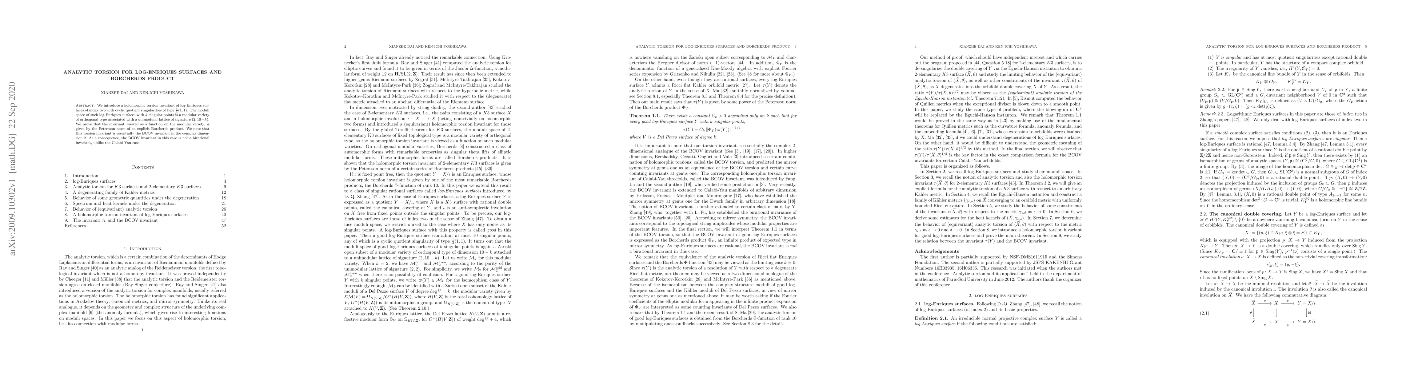 Thumbnail for Analytic torsion for log-Enriques surfaces and Borcherds product