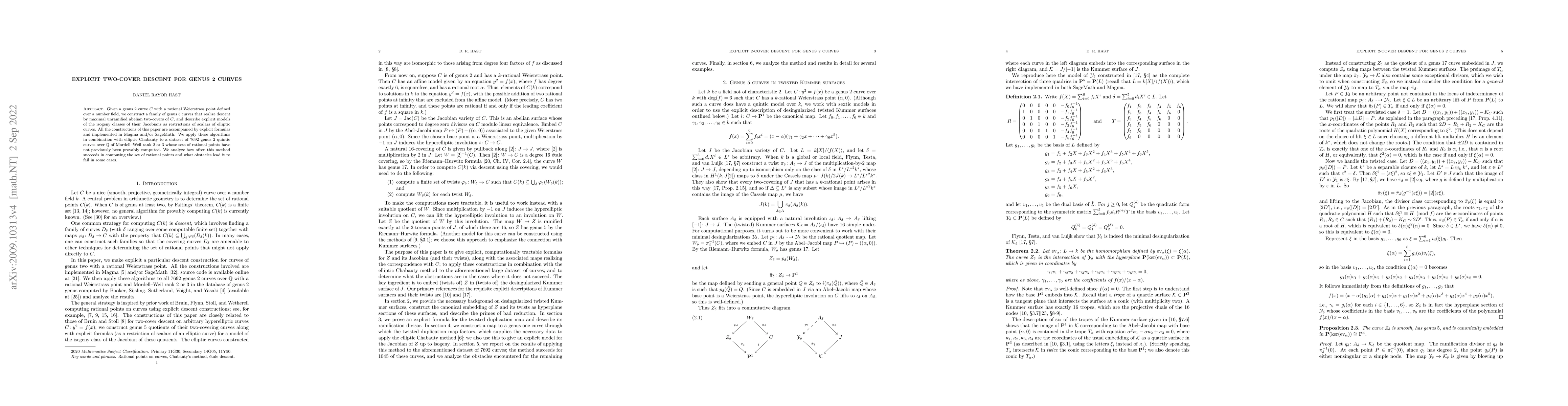 Thumbnail for Explicit two-cover descent for genus 2 curves