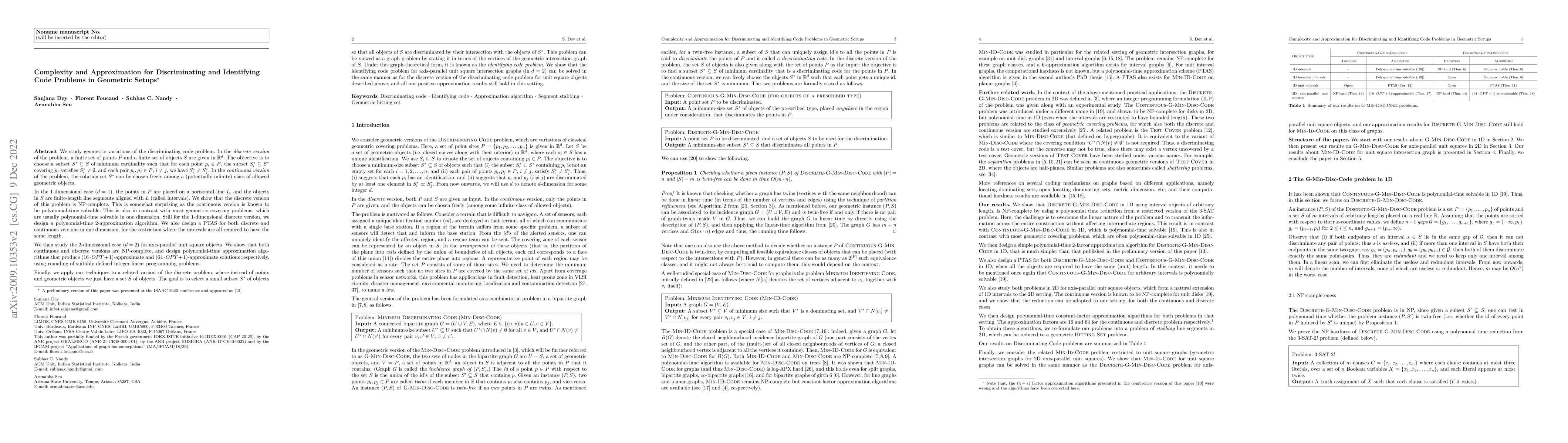 Thumbnail for Complexity and Approximation for Discriminating and Identifying Code
  Problems in Geometric Setups