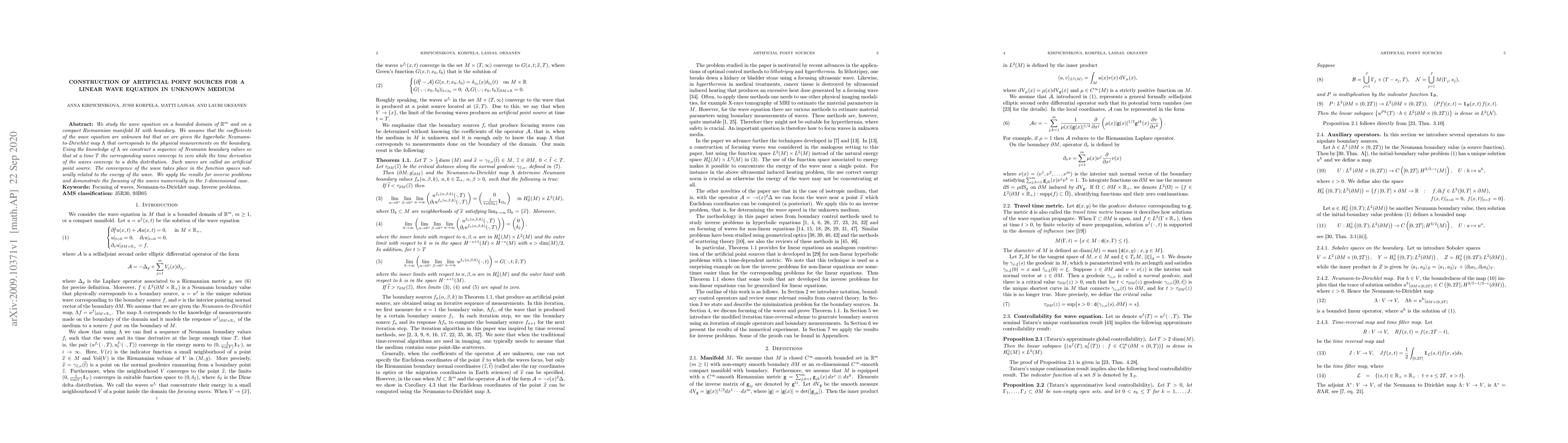 Thumbnail for Construction of artificial point sources for a linear wave equation in
  unknown medium