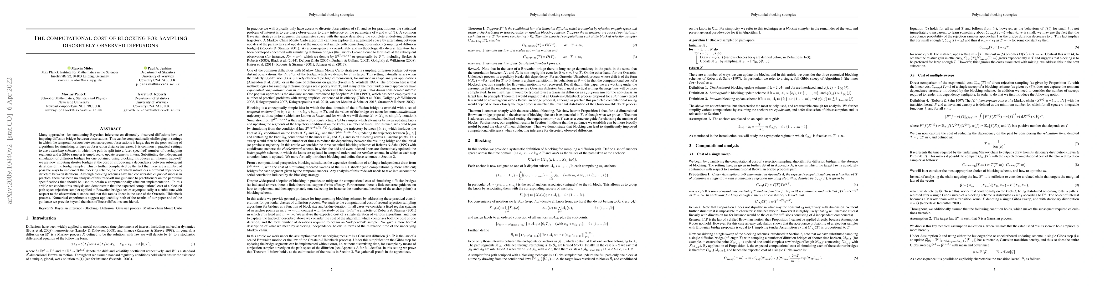 Thumbnail for The computational cost of blocking for sampling discretely observed
  diffusions