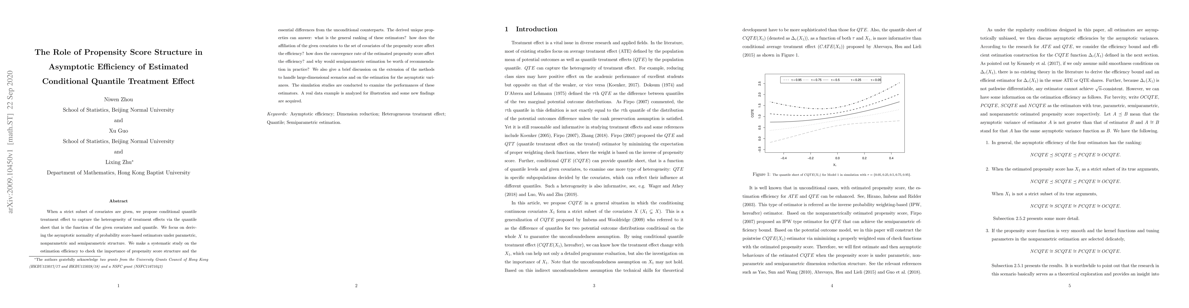 Thumbnail for The Role of Propensity Score Structure in Asymptotic Efficiency of
  Estimated Conditional Quantile Treatment Effect