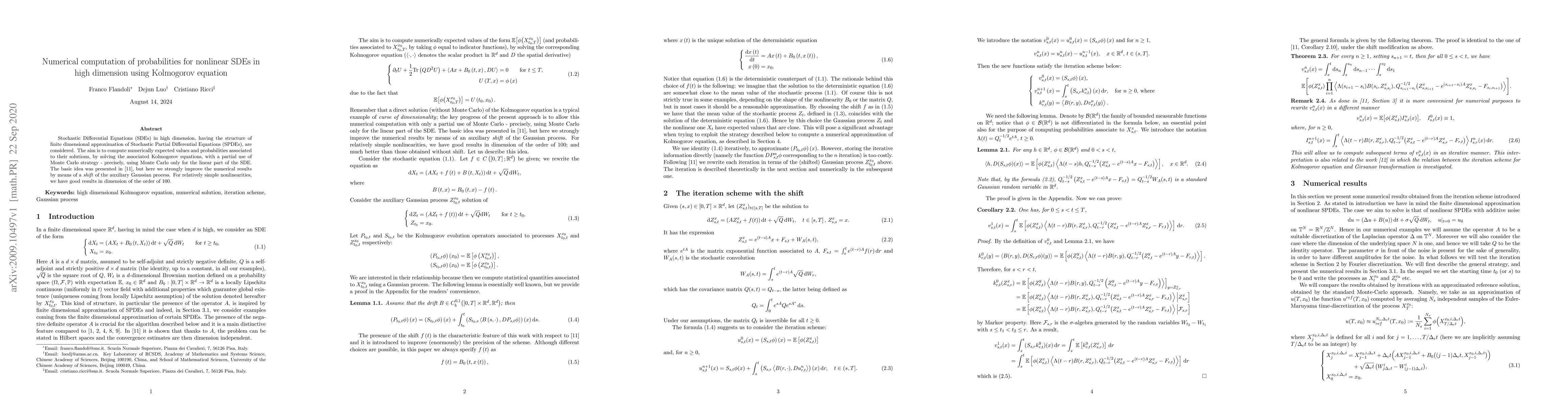 Thumbnail for Numerical computation of probabilities for nonlinear SDEs in high
  dimension using Kolmogorov equation