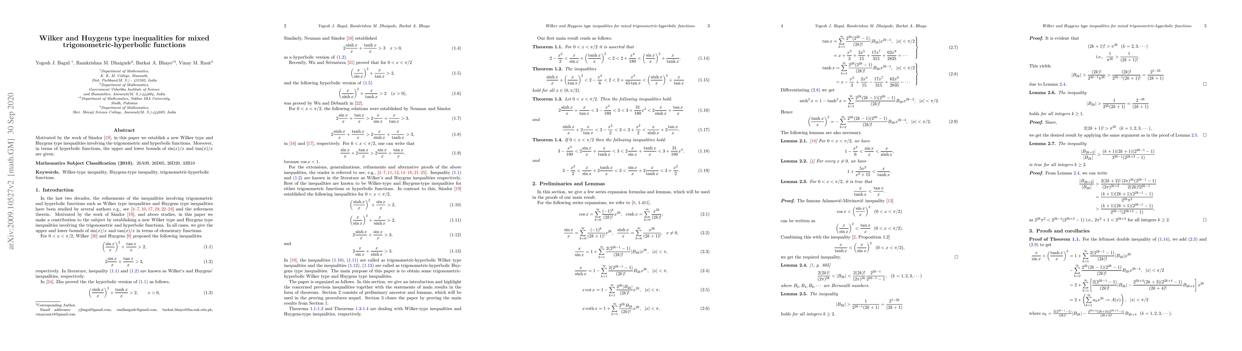 Thumbnail for Wilker and Huygens type inequalities for mixed trigonometric-hyperbolic
  functions