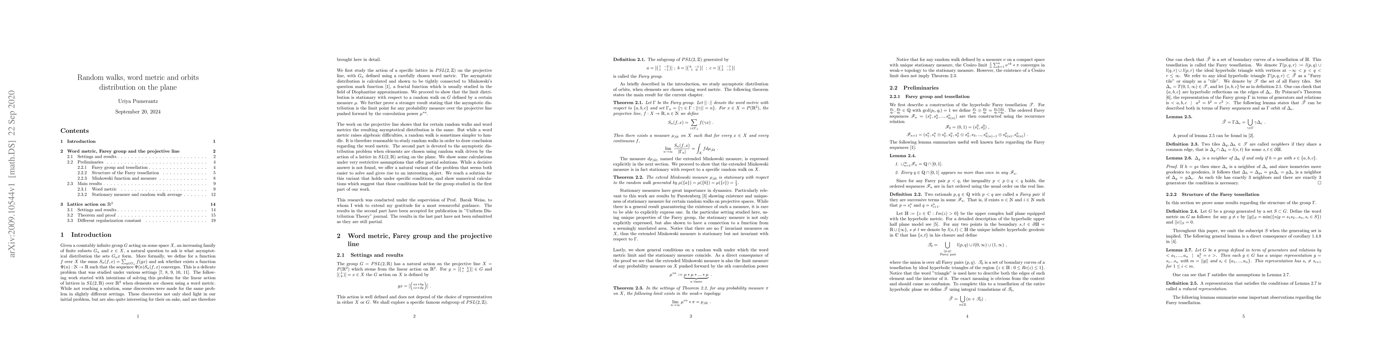 Thumbnail for Random walks, word metric and orbits distribution on the plane