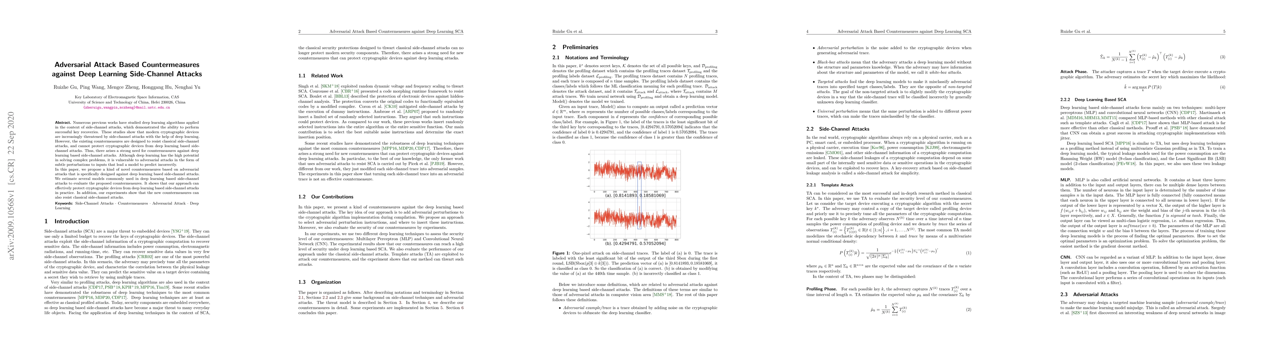 Thumbnail for Adversarial Attack Based Countermeasures against Deep Learning
  Side-Channel Attacks