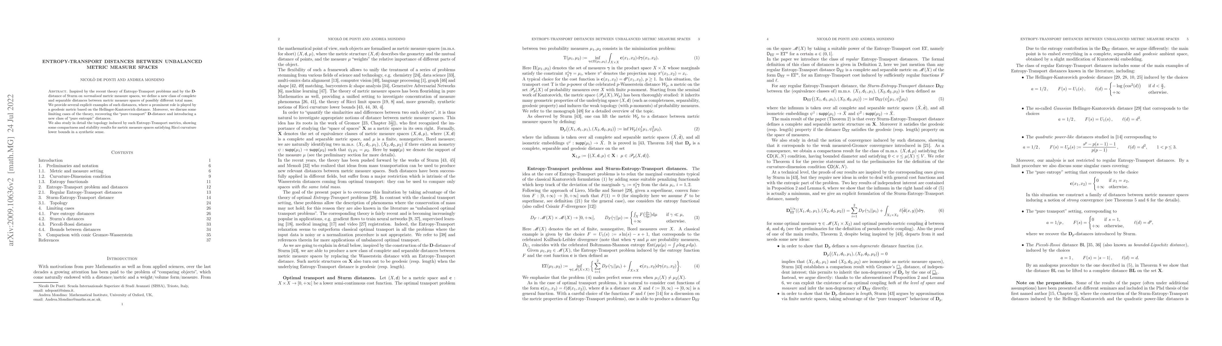 Thumbnail for Entropy-Transport distances between unbalanced metric measure spaces