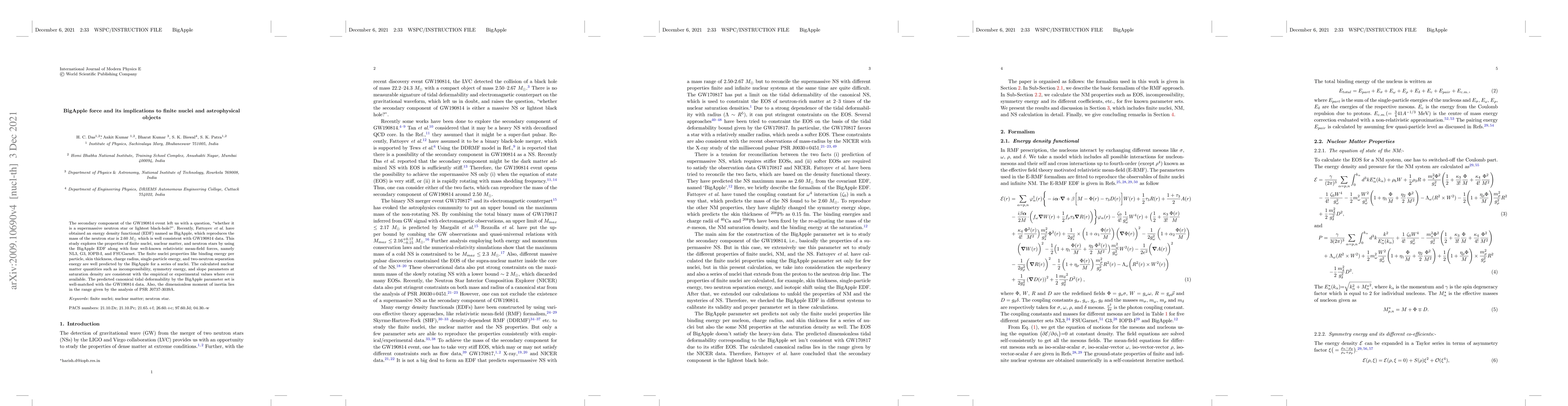 Thumbnail for BigApple force and its implications to finite nuclei and astrophysical
  objects