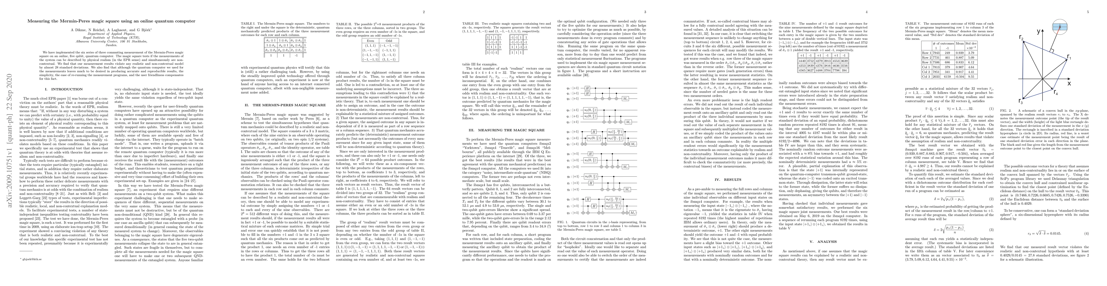 Thumbnail for Measuring the Mermin-Peres magic square using an online quantum computer