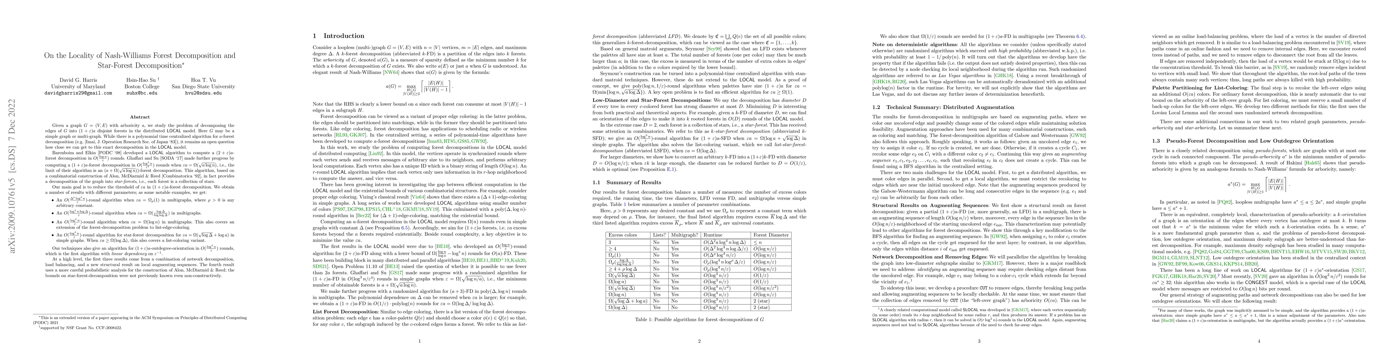 Thumbnail for On the Locality of Nash-Williams Forest Decomposition and Star-Forest
  Decomposition
